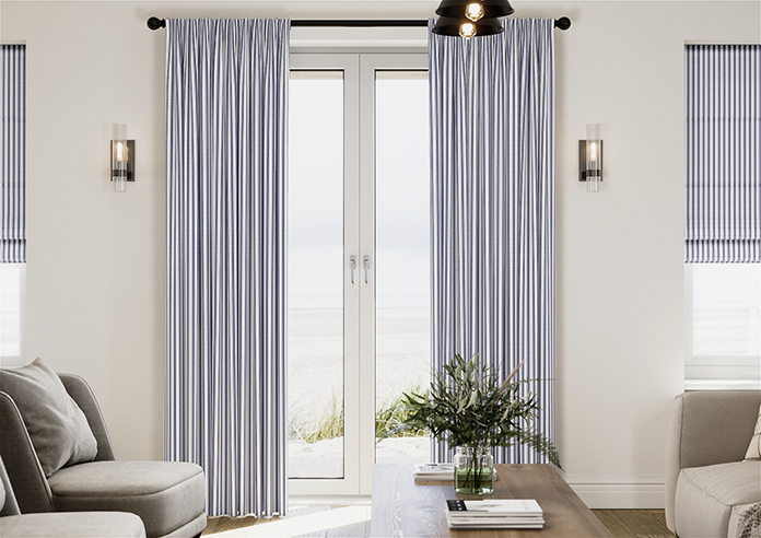 Lace Stripes, Sapphire - Made to Measure Curtains - Image 3